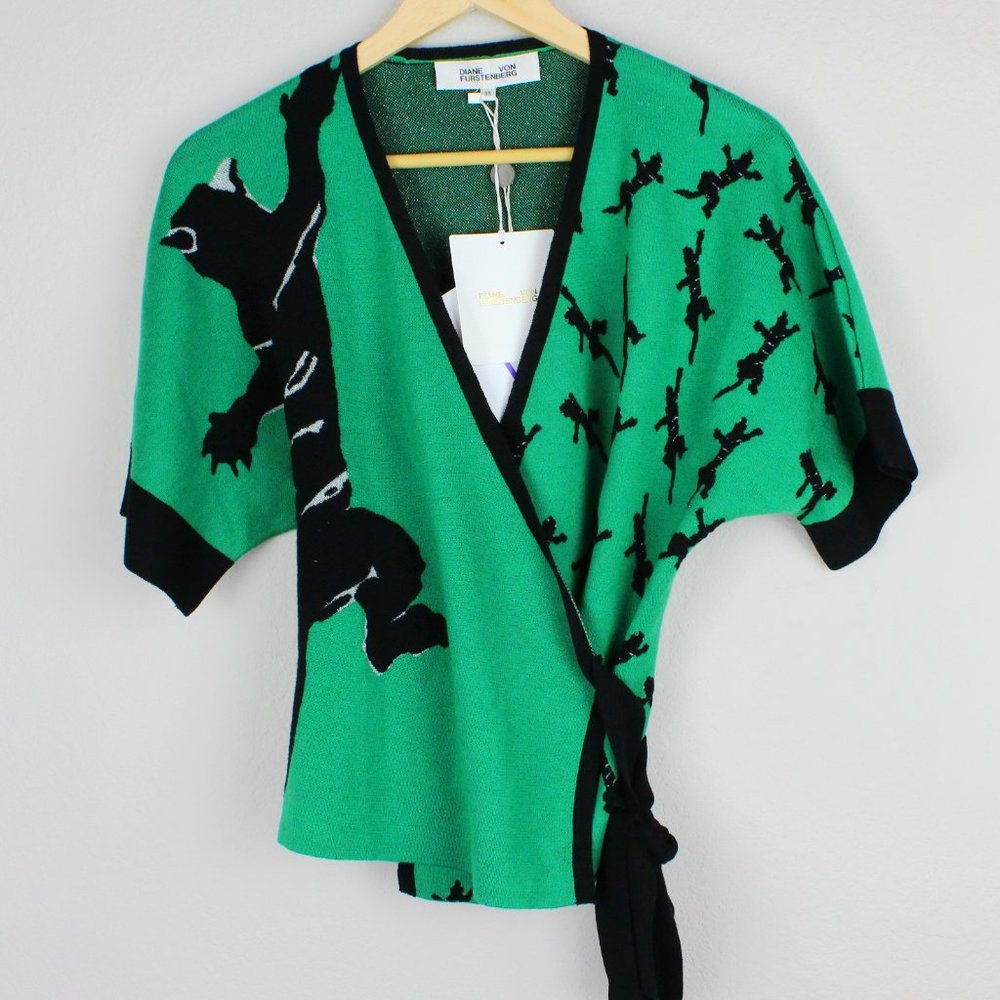 NWT Diane von Furstenberg DVF Cardigan, XS, Green, Knit Wrap Top - Picture 2 of 16